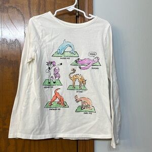 LANDS END UEC Girls Size M (8) White Long Sleeve Yoga Poses T Shirt Cotton